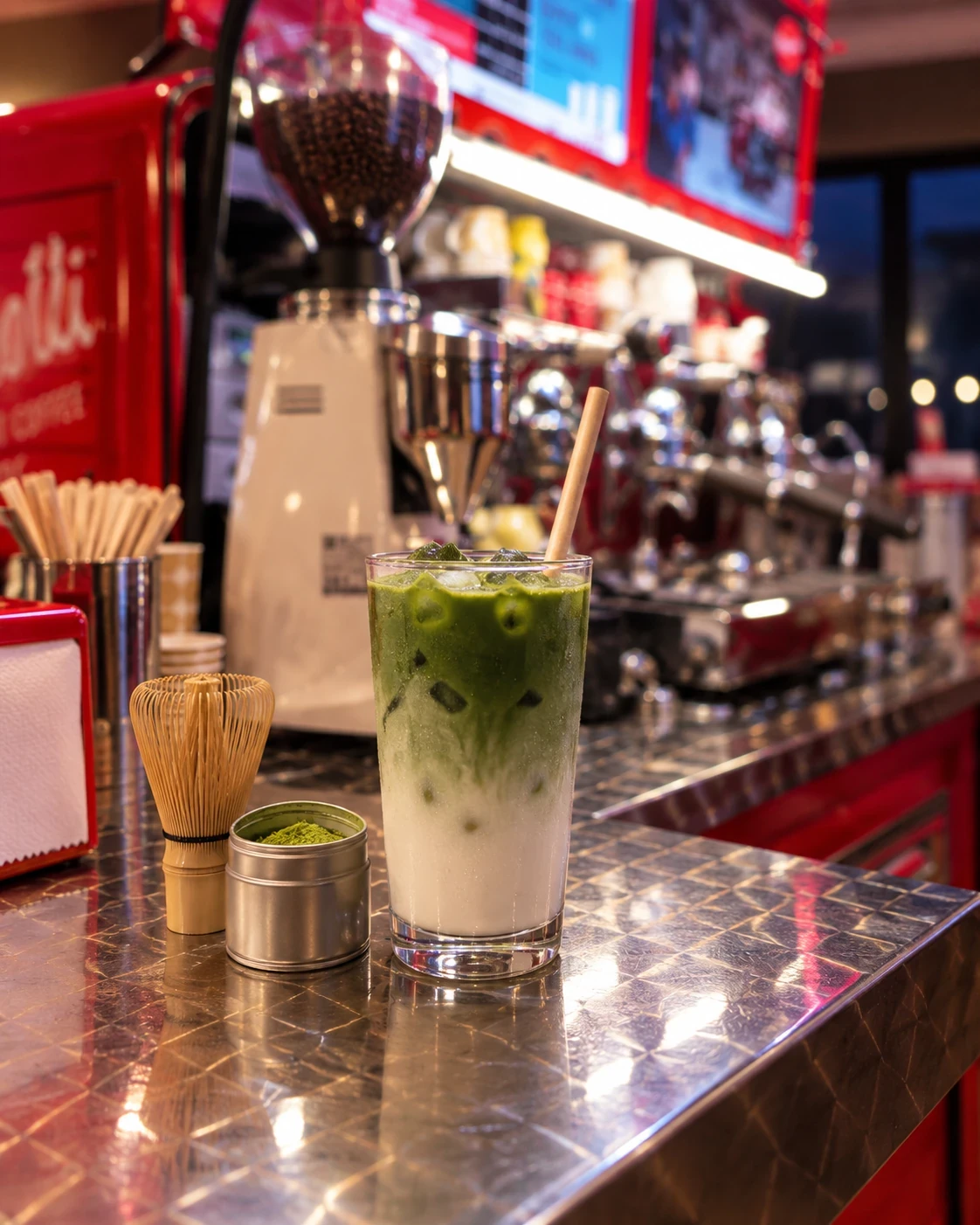 Iced Matcha Latte im Glas