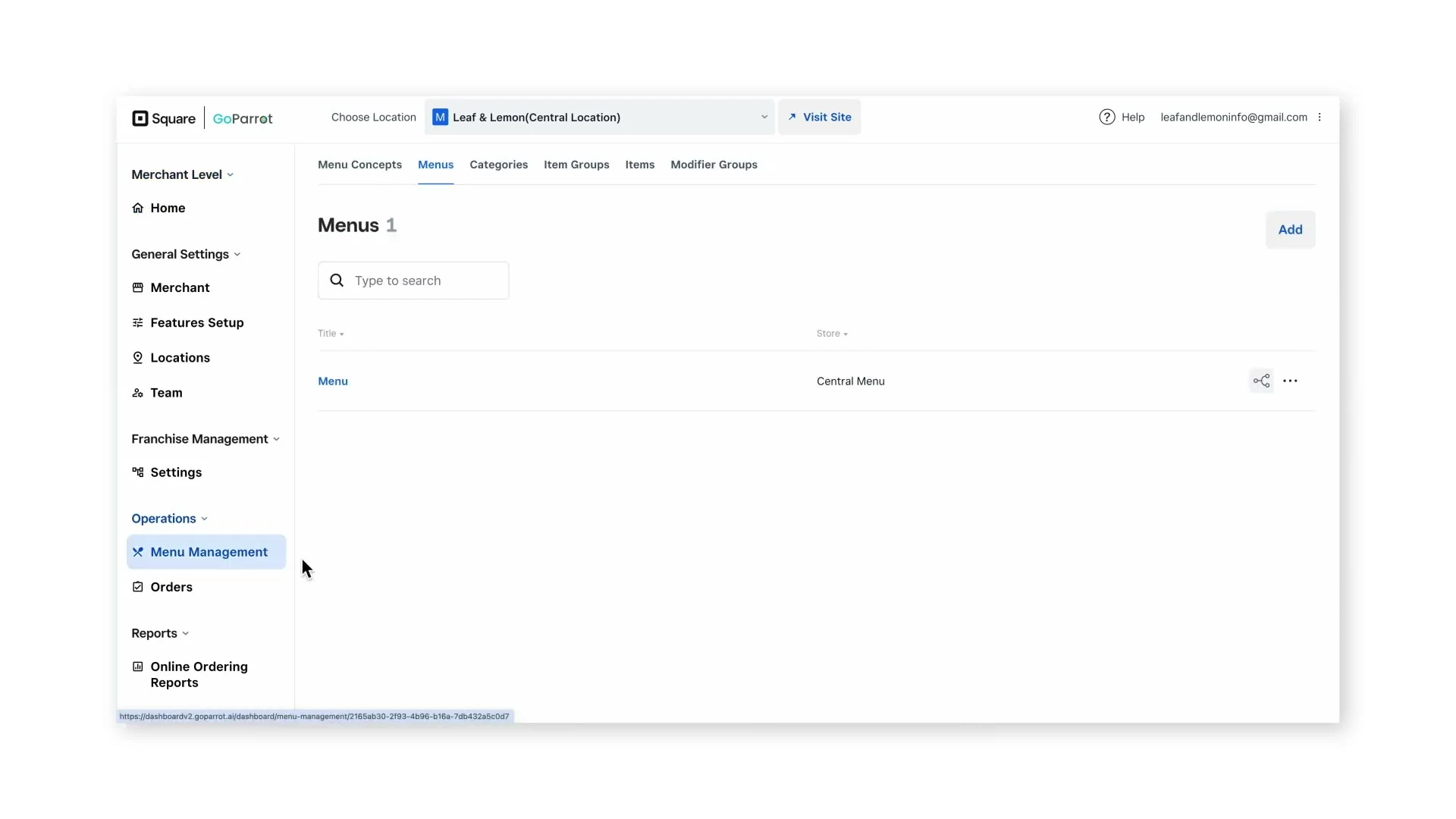 Manage Menus with Square for Franchises