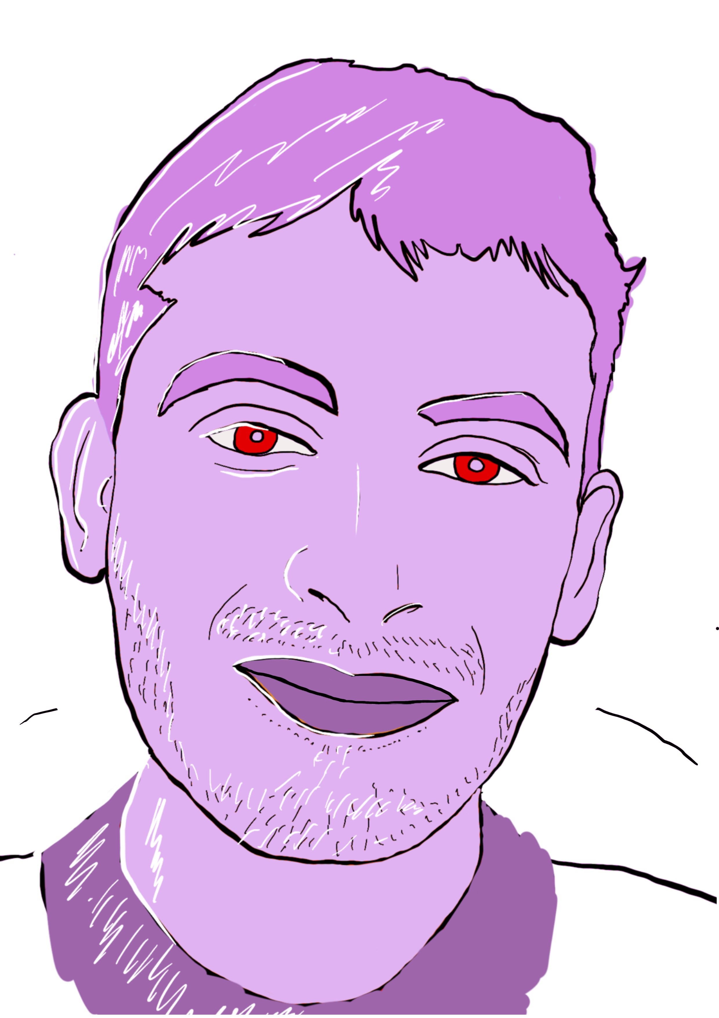 A close-up of a person wearing green-tinted glasses, with a serious expression and smooth skin.