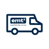 Lieferwagen mit dem Logo "emt²" für Transport und Logistik.