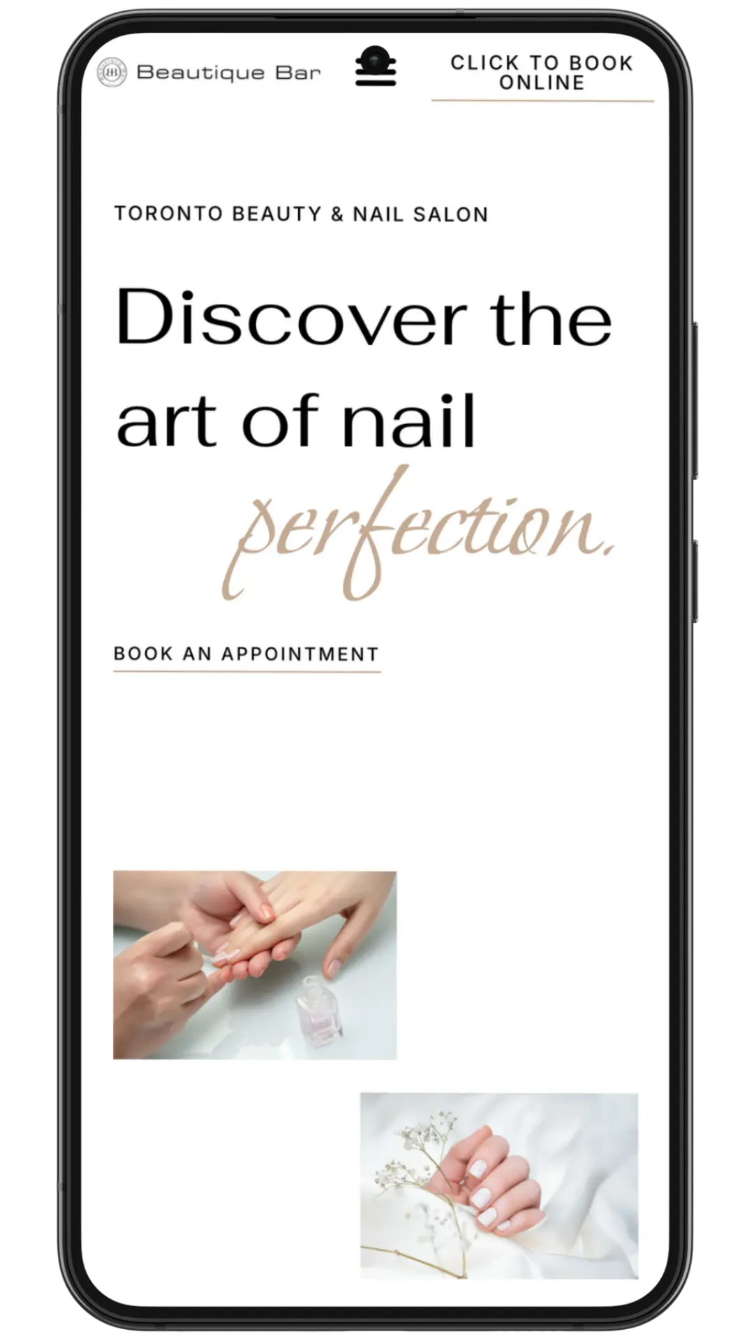 A mobile phone displaying text that invites users to discover a cat with images below.
