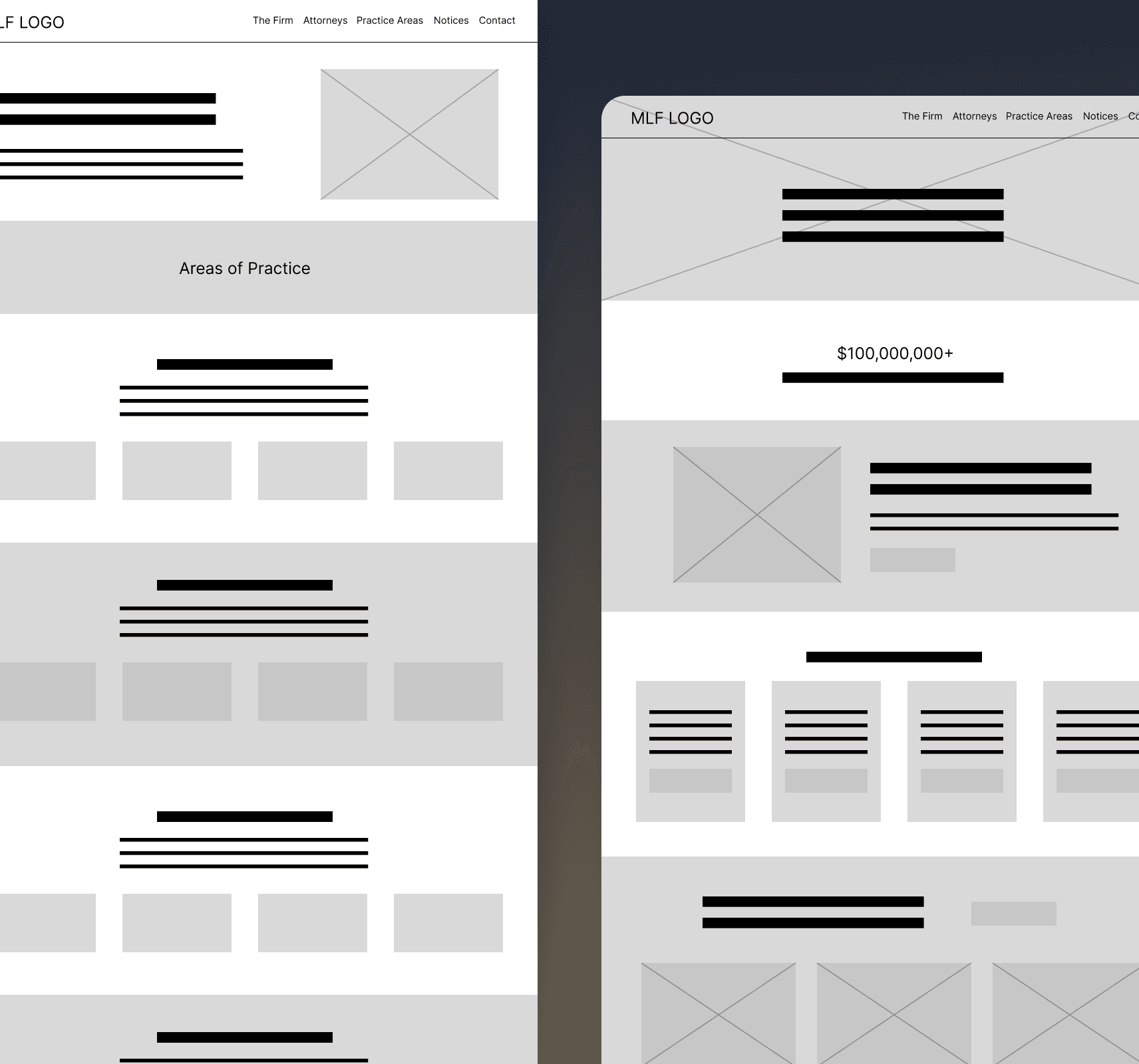 Mid-Fidelity Mockups for Modernized Pages on Murray Law Firm's Site