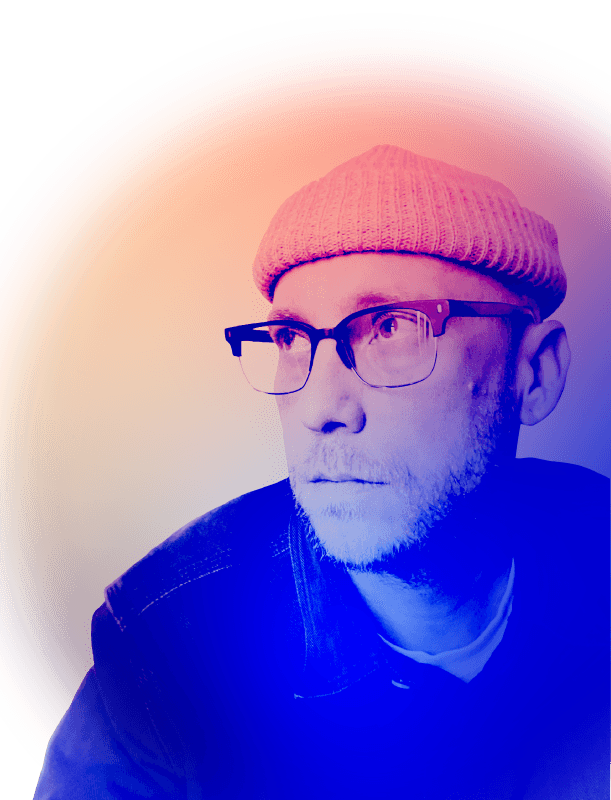 A photo of brand designer Jonathan Holt, with a gradient treatment.