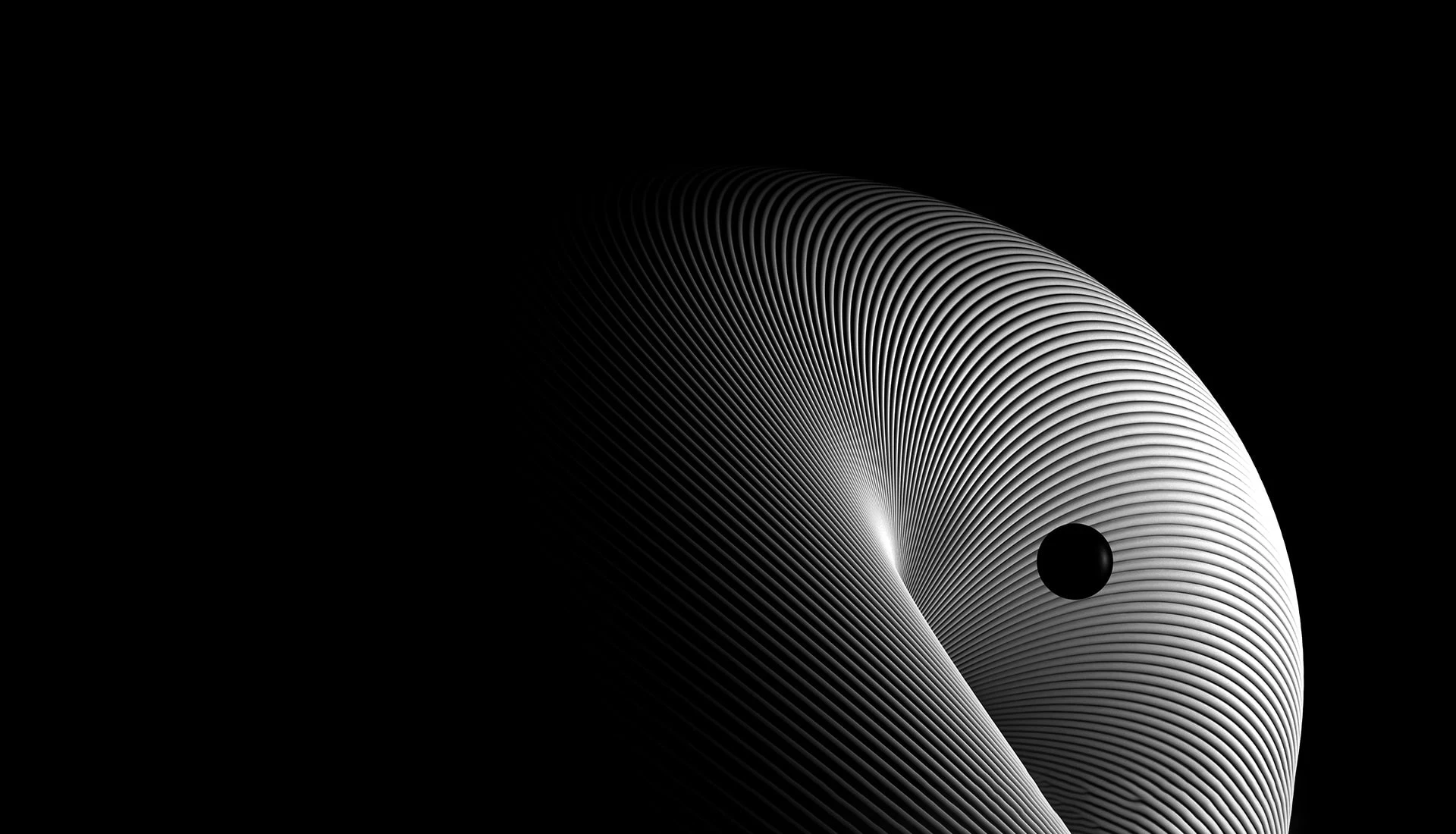 Abstract ribbed sculptural form on black