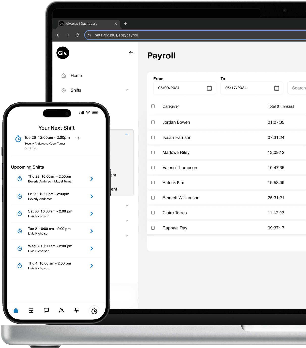 Shifts and payroll software.