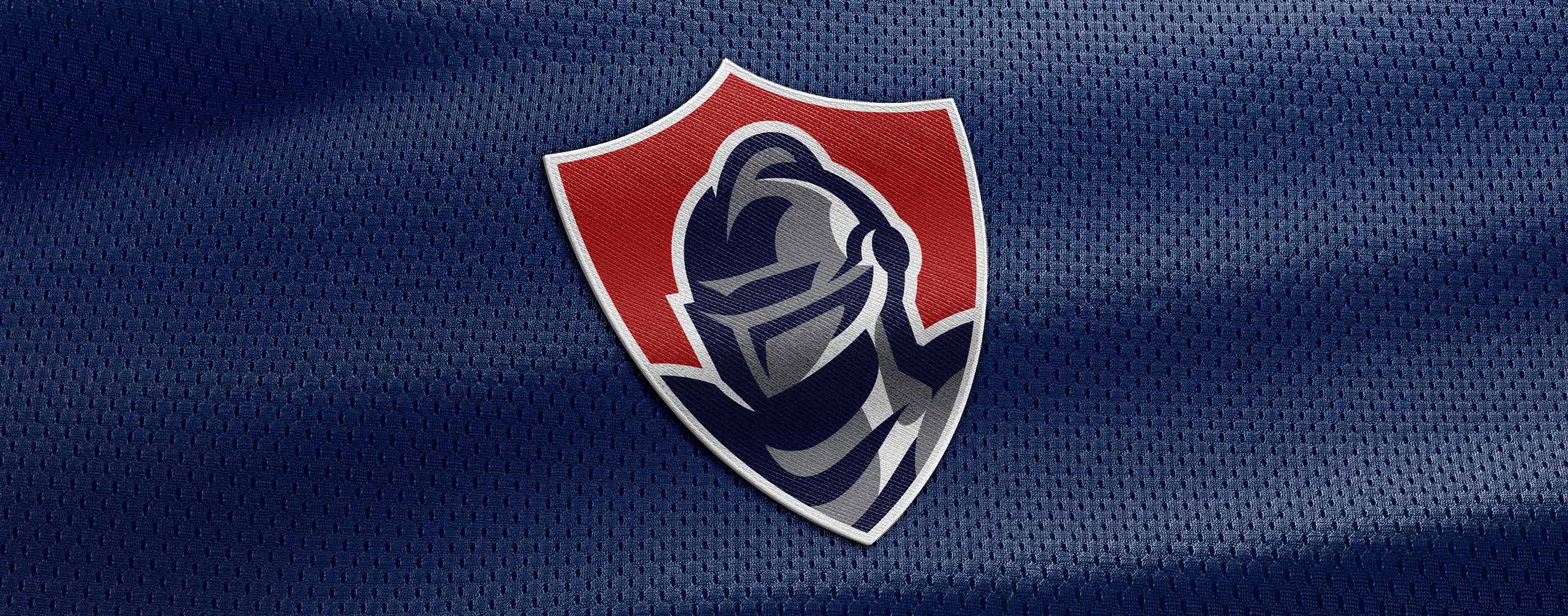 Grace Academy knight head logo mocked up on jersey mesh.