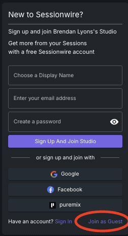 Sessionwire no-signup option