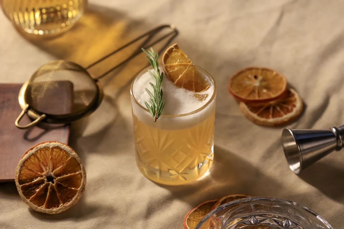 elegancki koktajl przygotowywany przez barmana na wesele przy pomocy sitka