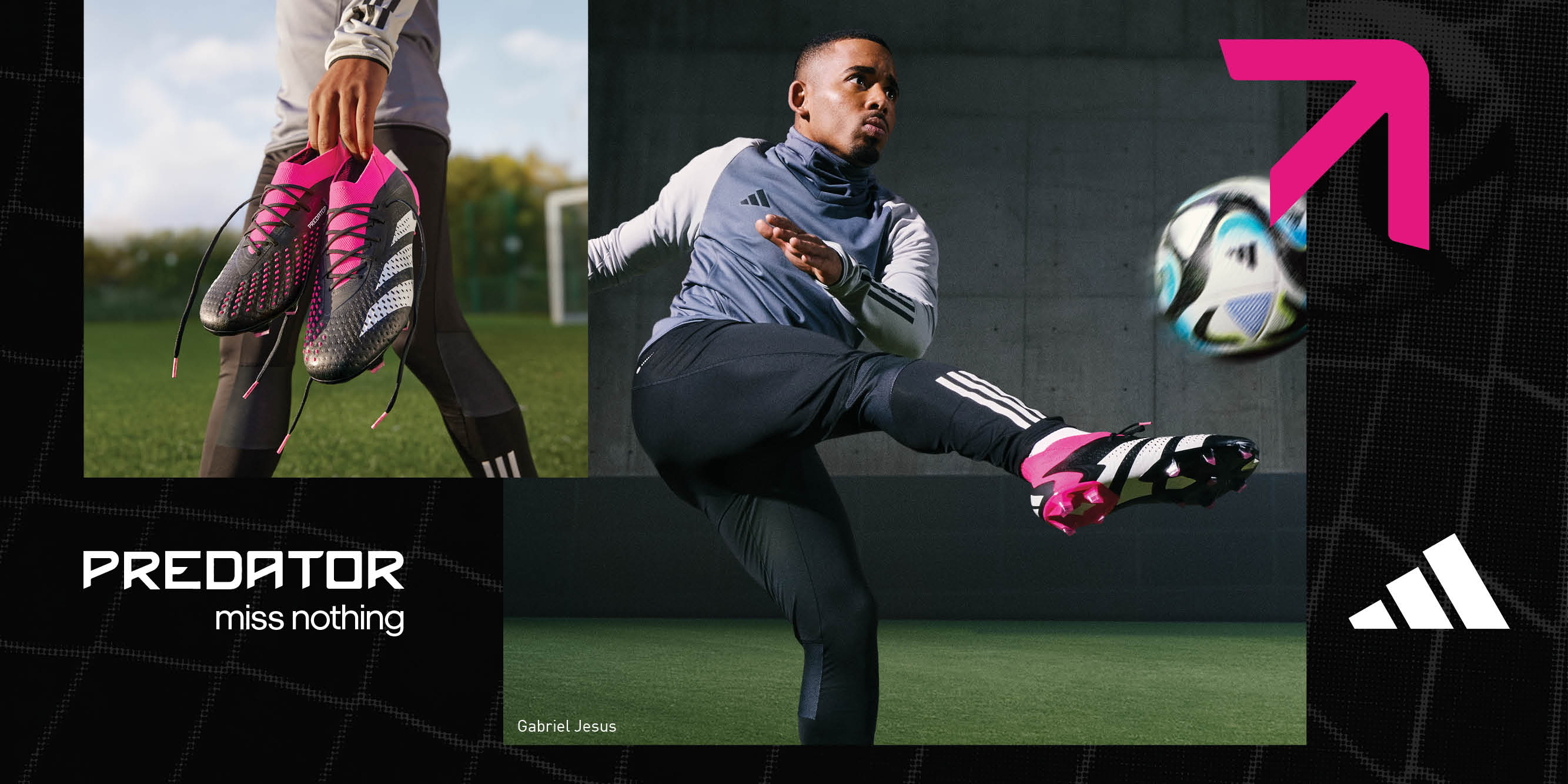 adidas Predator Accuracy football boot advertisement horizontal layout featuring Gabriel Jesus
