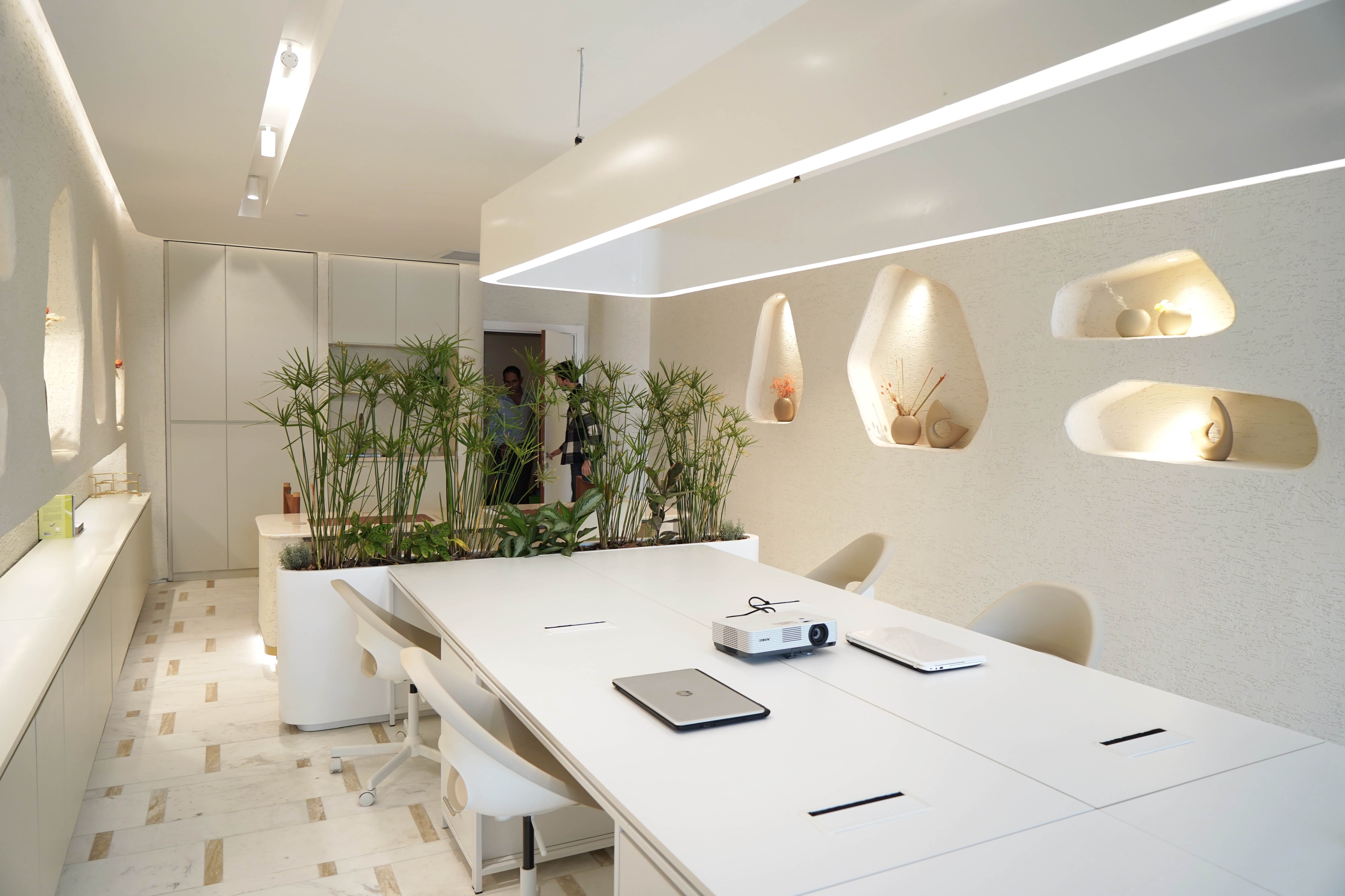 Small workshop with a metal table in the middle