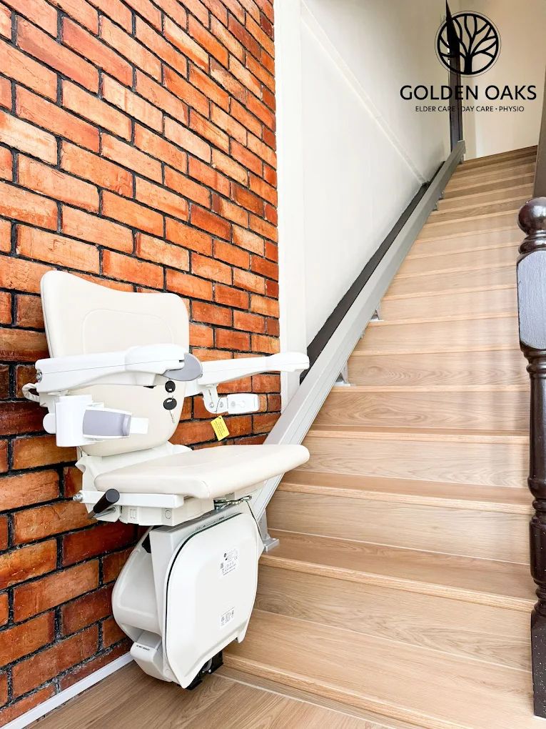 Stair lift for residents to go up the stairs at Golden Oaks