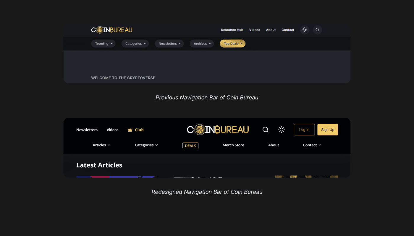Previous Vs Latest Nav bar of Coin Bureau