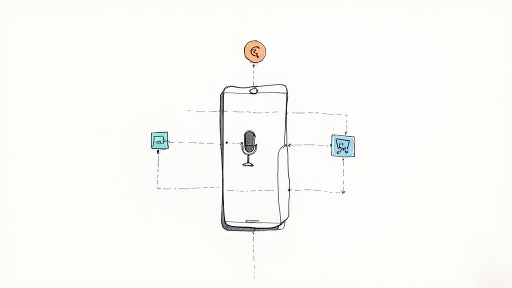 A person speaking into their Android phone to send a text message