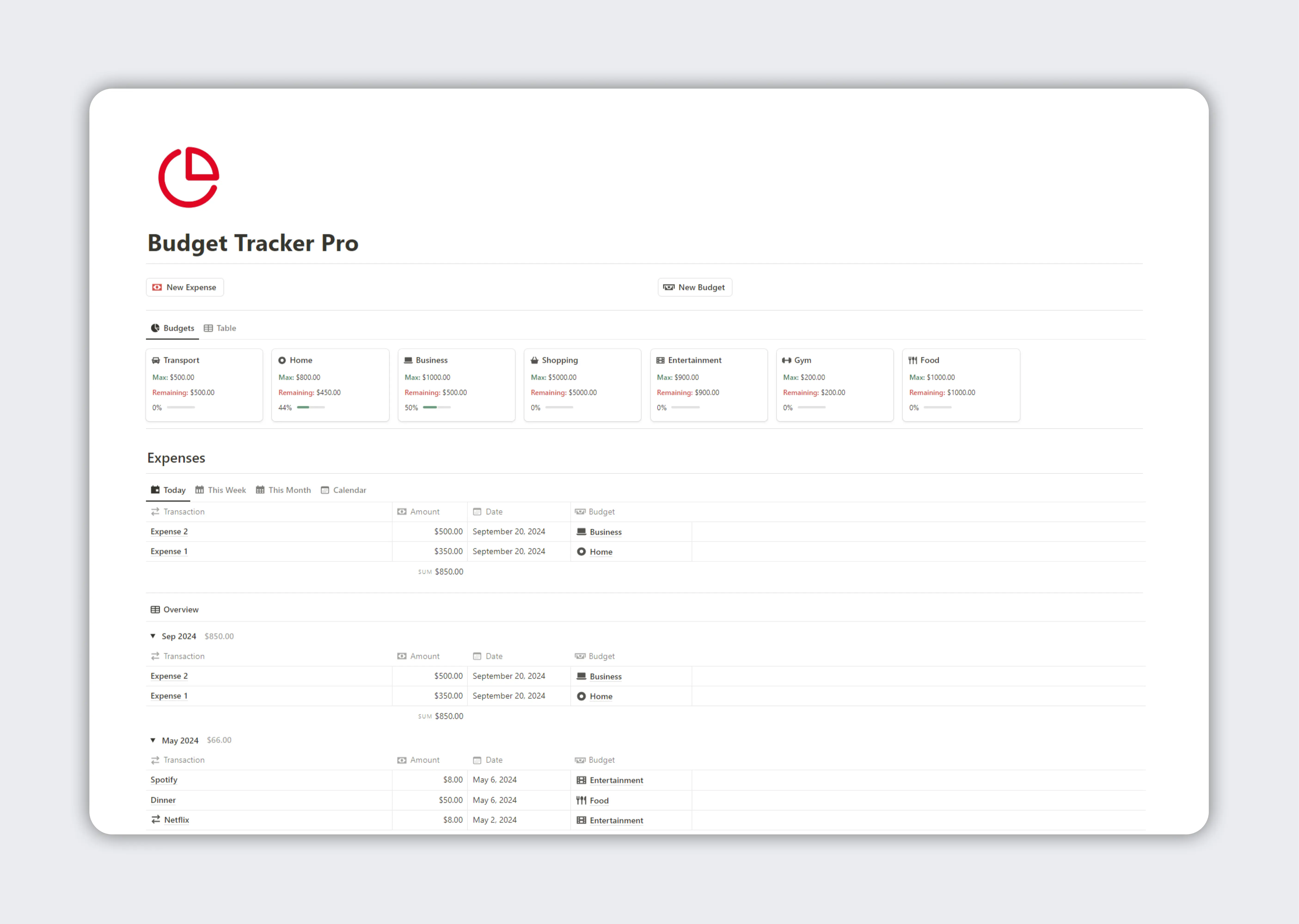 Notion Budget Tracker