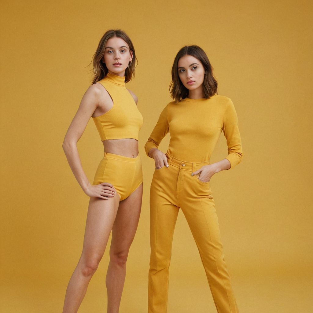 2 models wearing yellow modelling clothes