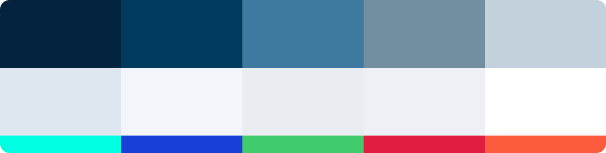 A color palette displaying a range of light to dark blue shades as well as cyan, purple, green, red, and orange accents.