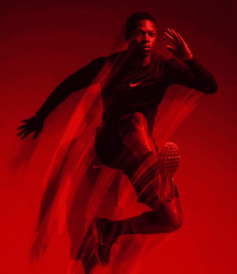 Action shot with red light trails and motion blur