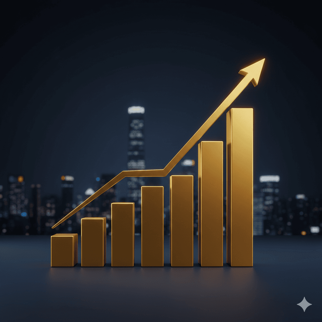 Golden bar graph showing strong investment growth for M3M Sector 73 Gurugram