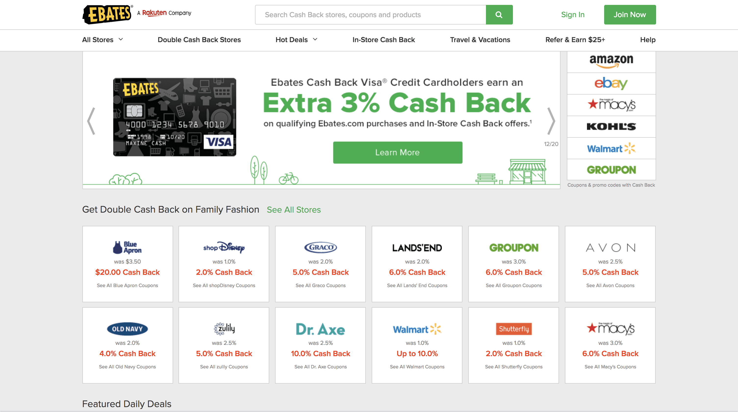 Ebates website homepage