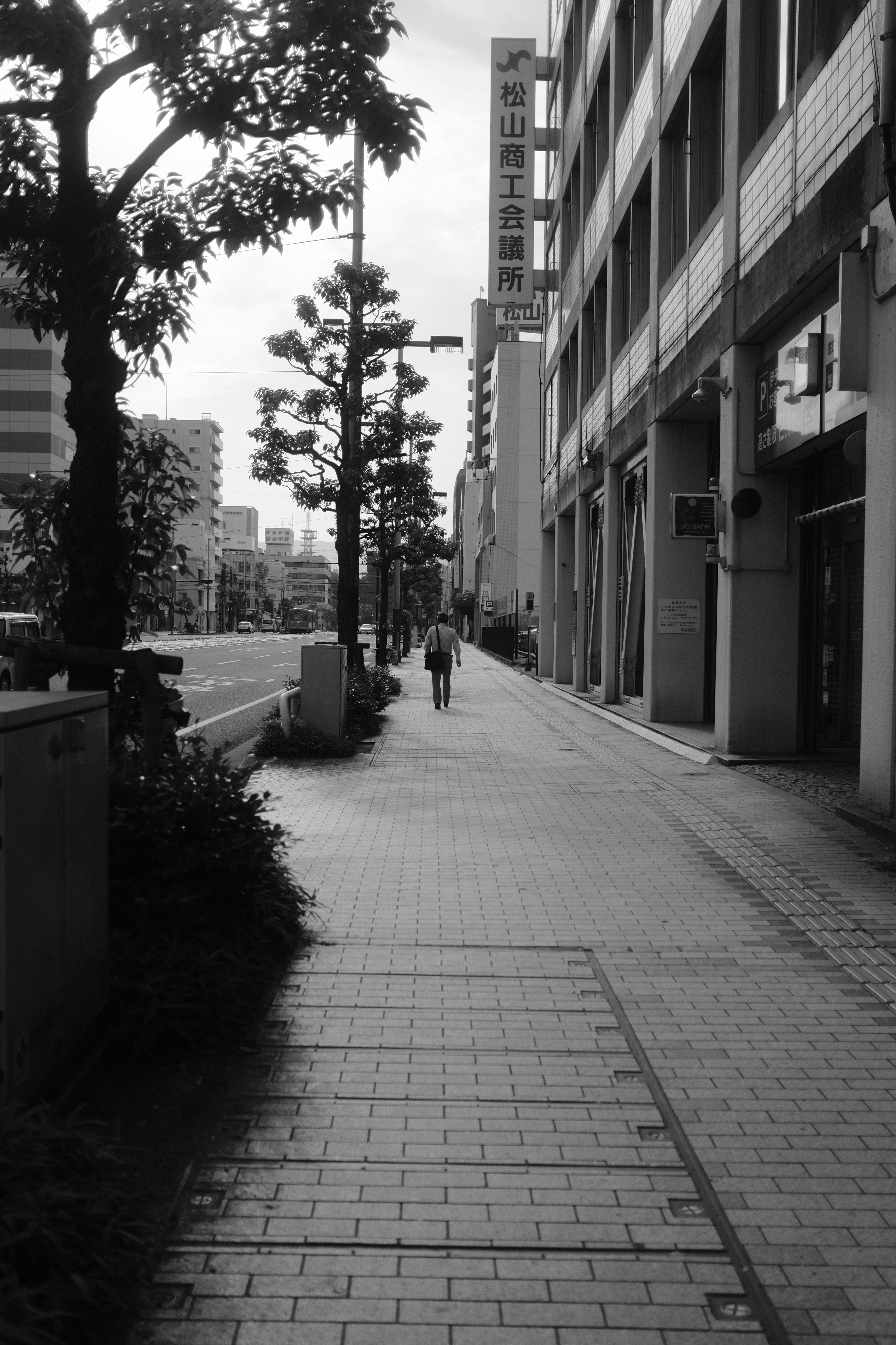 grayscale photo of people walking on sidewalk