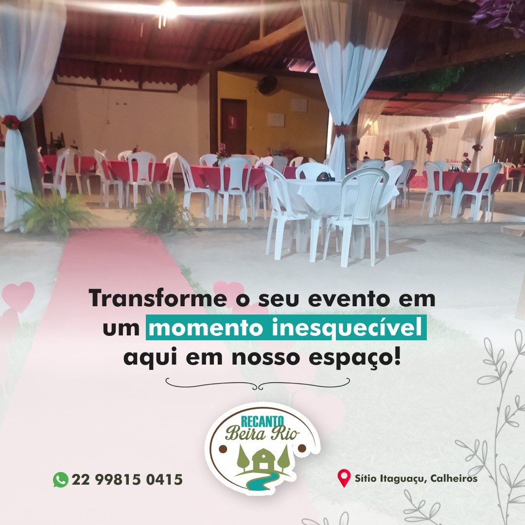 Espaço rústico para eventos inesquecíveis no Recanto Beira Rio, Pousada & Restaurante, no Sítio Itaguaçu, Calheiros, com estrutura completa para festas e celebrações