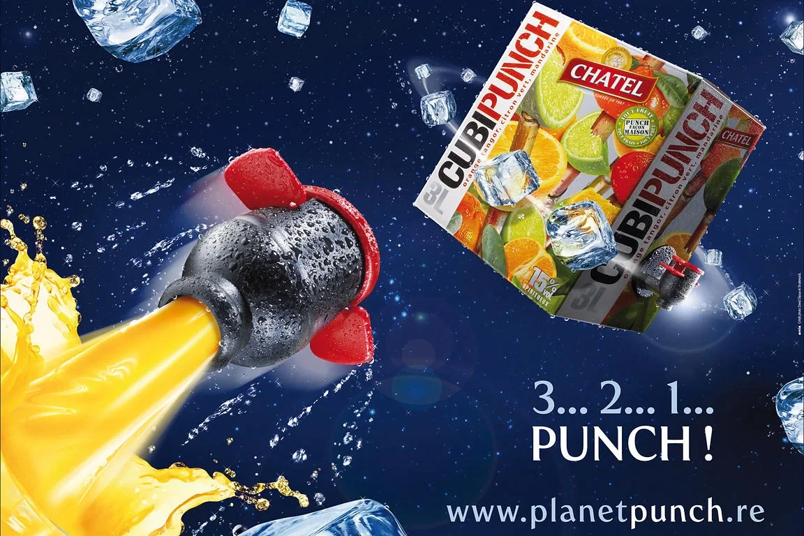 Campagne créative Chatel — Thème spatial avec fusée et bouteille de punch | Photographe David Dijoux, 974