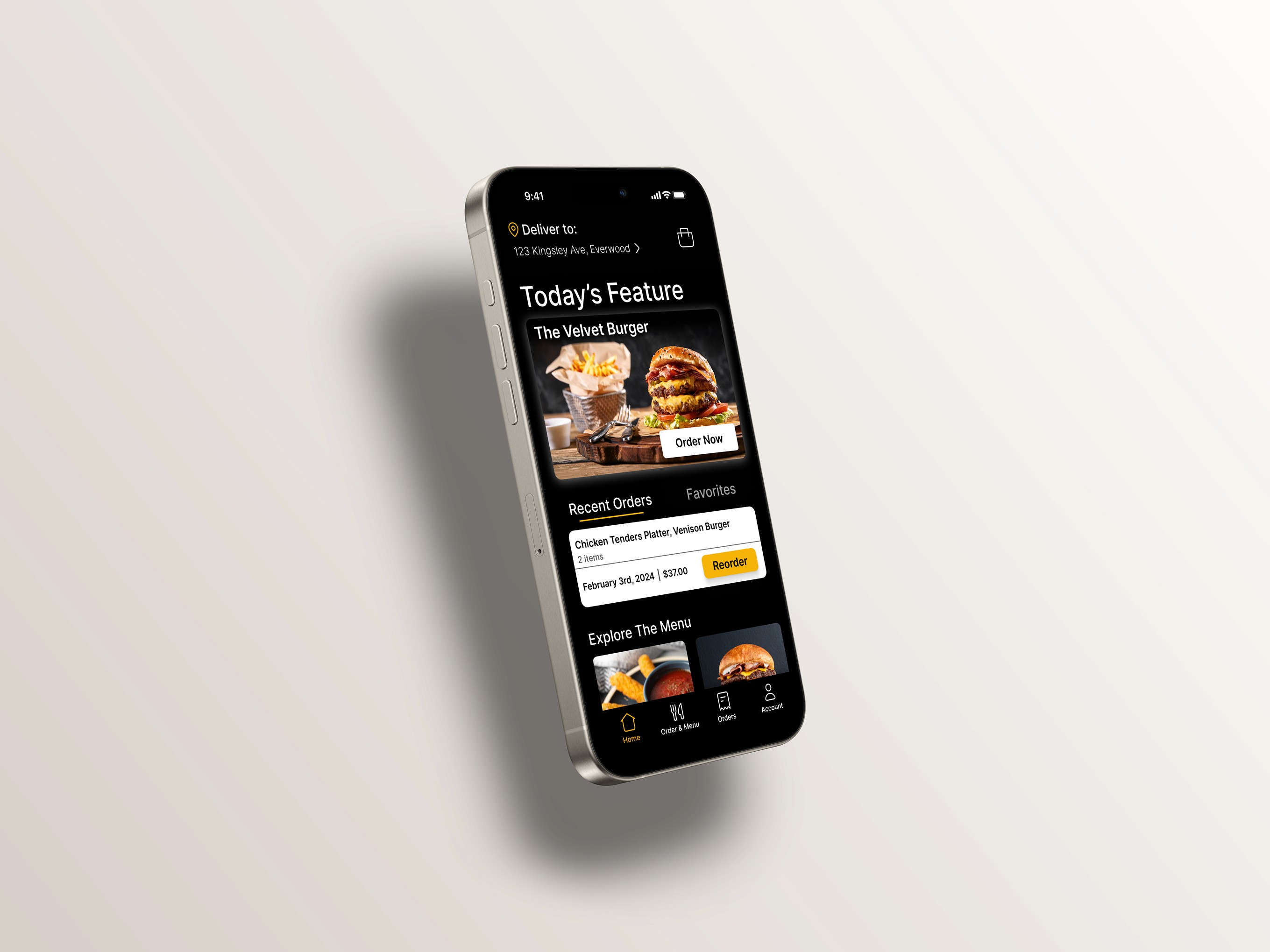 Image of phone showcasing screen of the Gold Stag Pub app