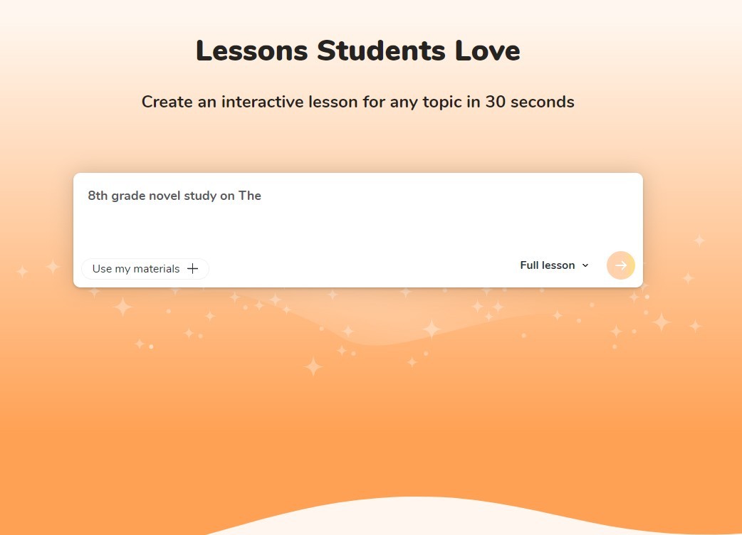 Innovative ideas using AI shown in a simple chat-style UI where users can type prompts to generate interactive lessons.