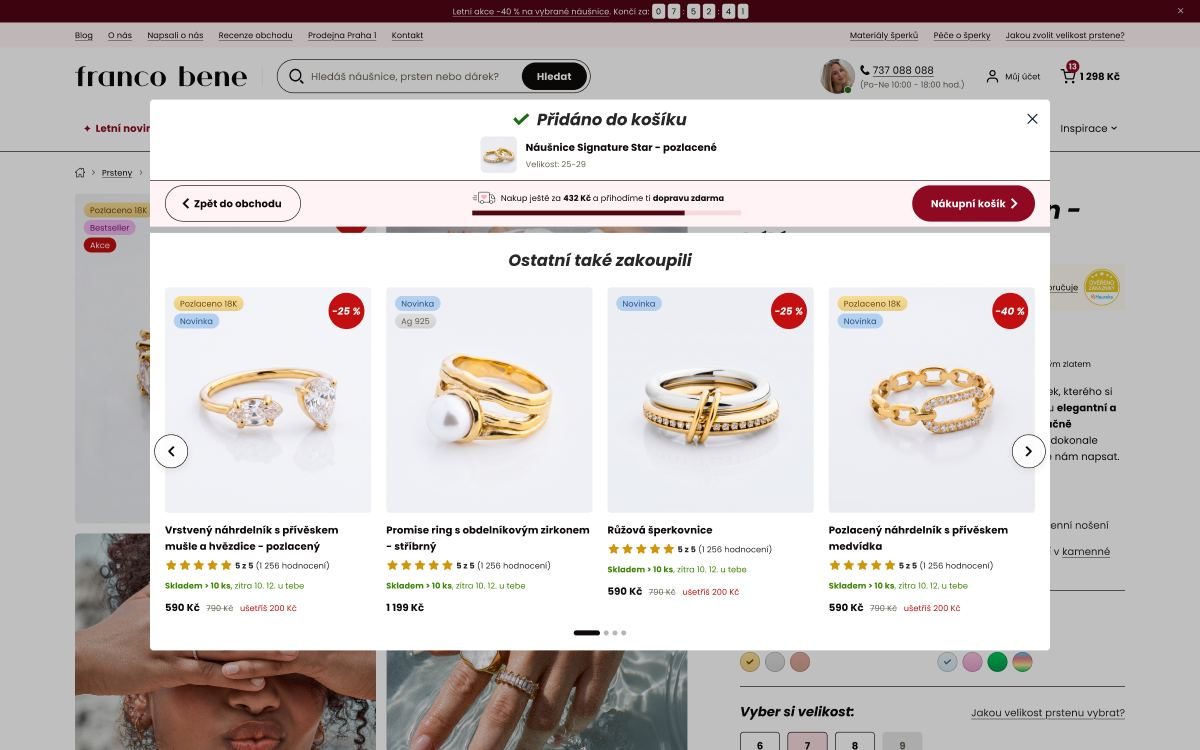 Přidáno do košíku: návrh obrazovky e-shopu