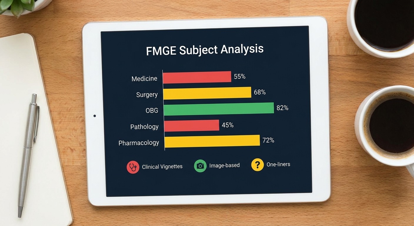 FMGE weak area tracking system showing subject-wise performance analysis