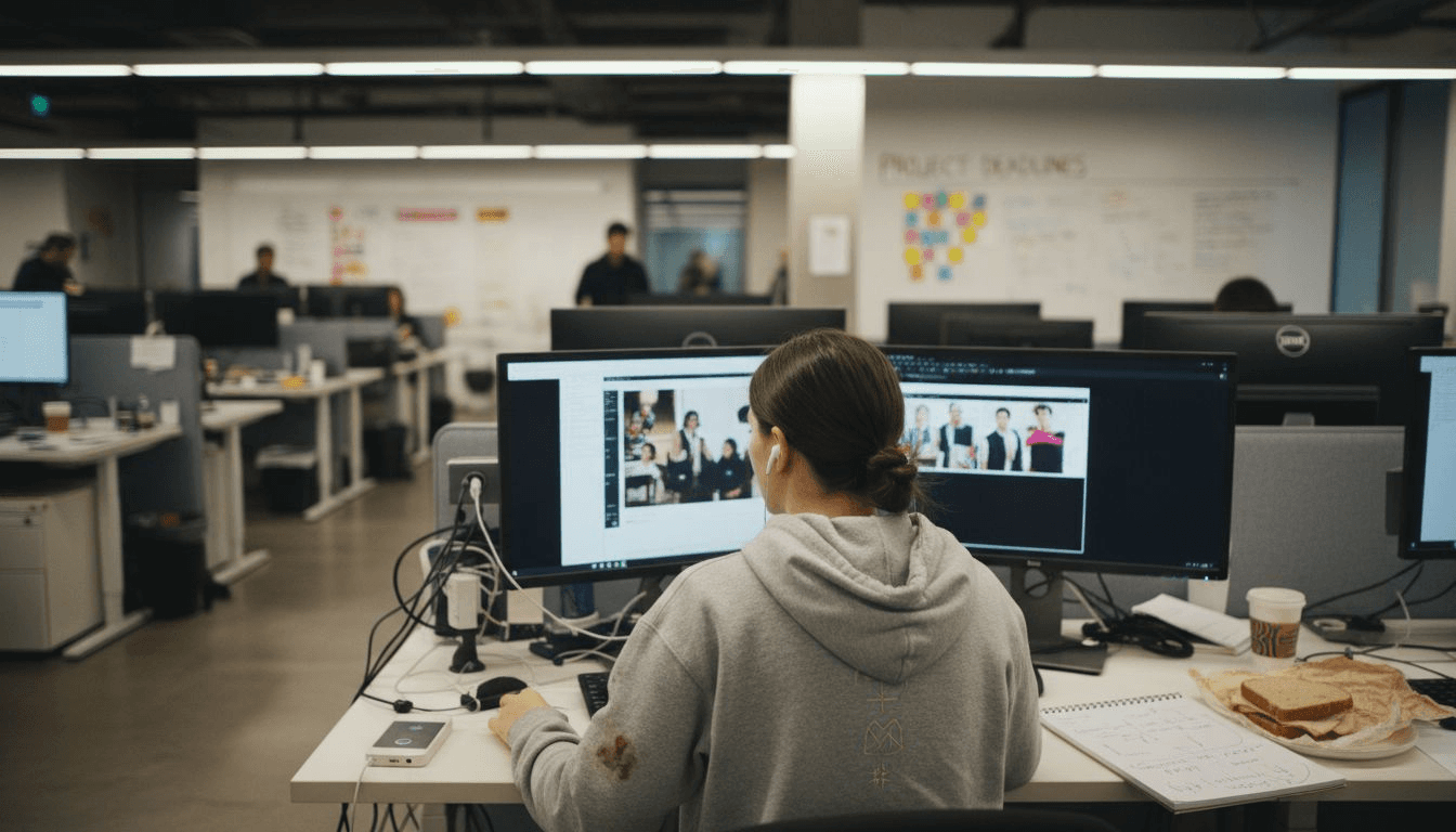 Designer tweaks digital ad creatives at desk