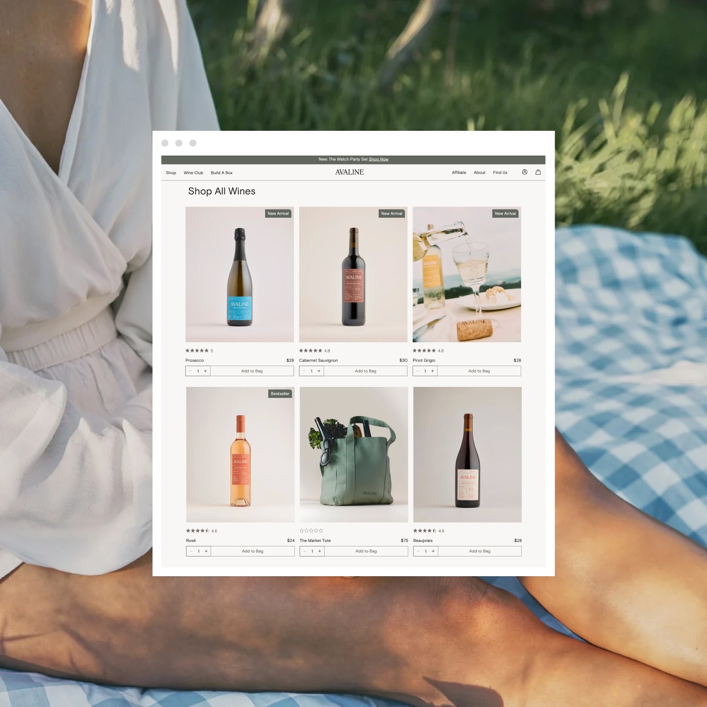 A close-up of a woman's face with dewy skin serves as the background for a floating user interface window. The UI displays a quiz builder with the heading "Take the Quiz" and buttons labeled "Duplicate," "Preview Link," and "Embed Link." A quiz question is highlighted in orange with a black checkmark, indicating selection.