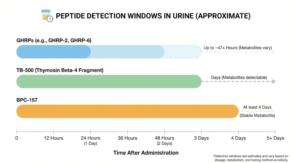 Peptide detection window timeline for common research peptides