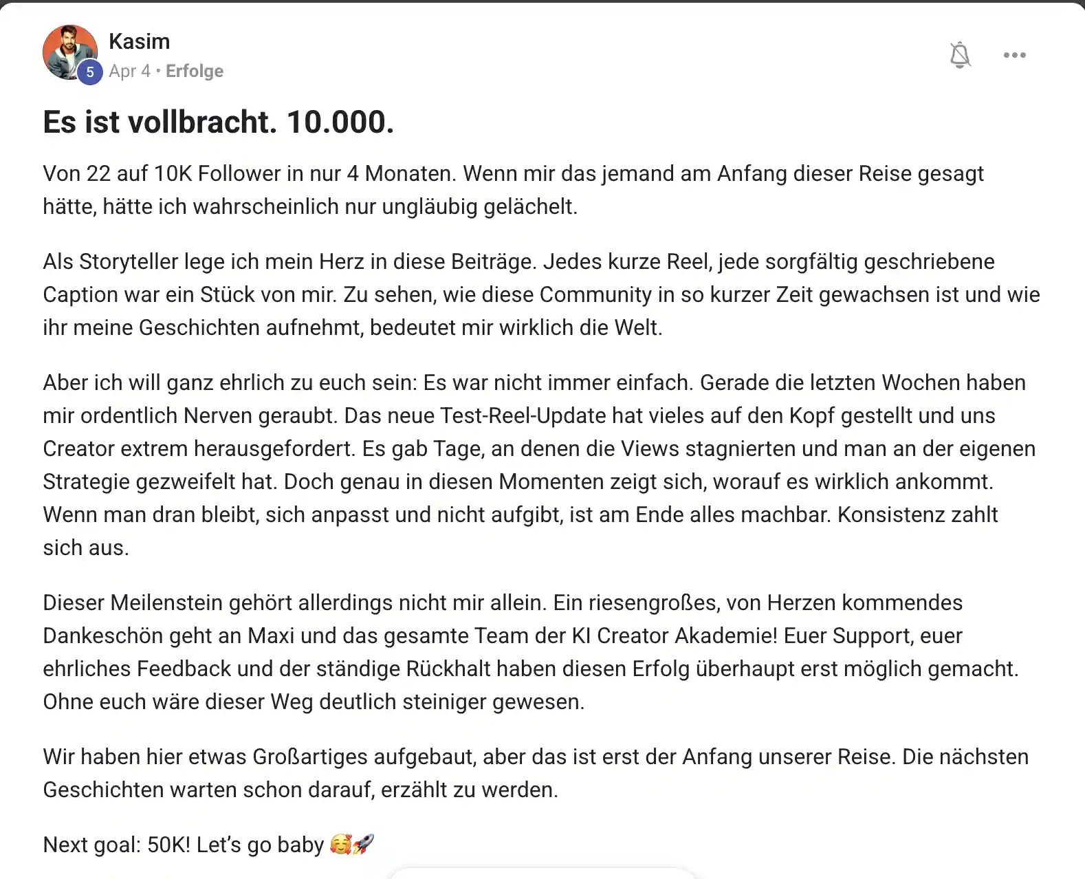 Erfahrungsbericht KI Creator Akademie: Kasim wächst in 4 Monaten von 22 auf 10.000 Follower
