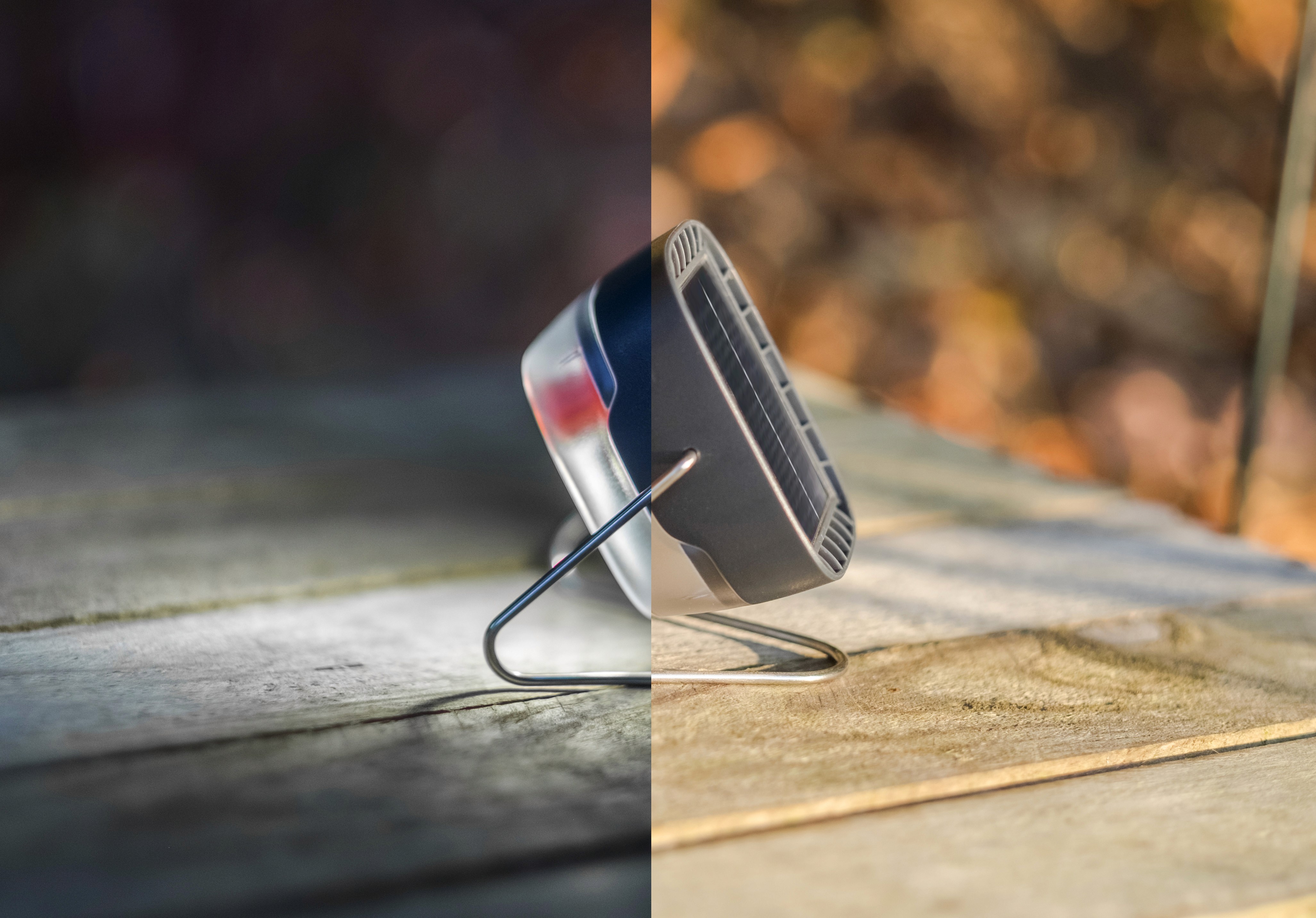 Portable solar light in both day time and night time.