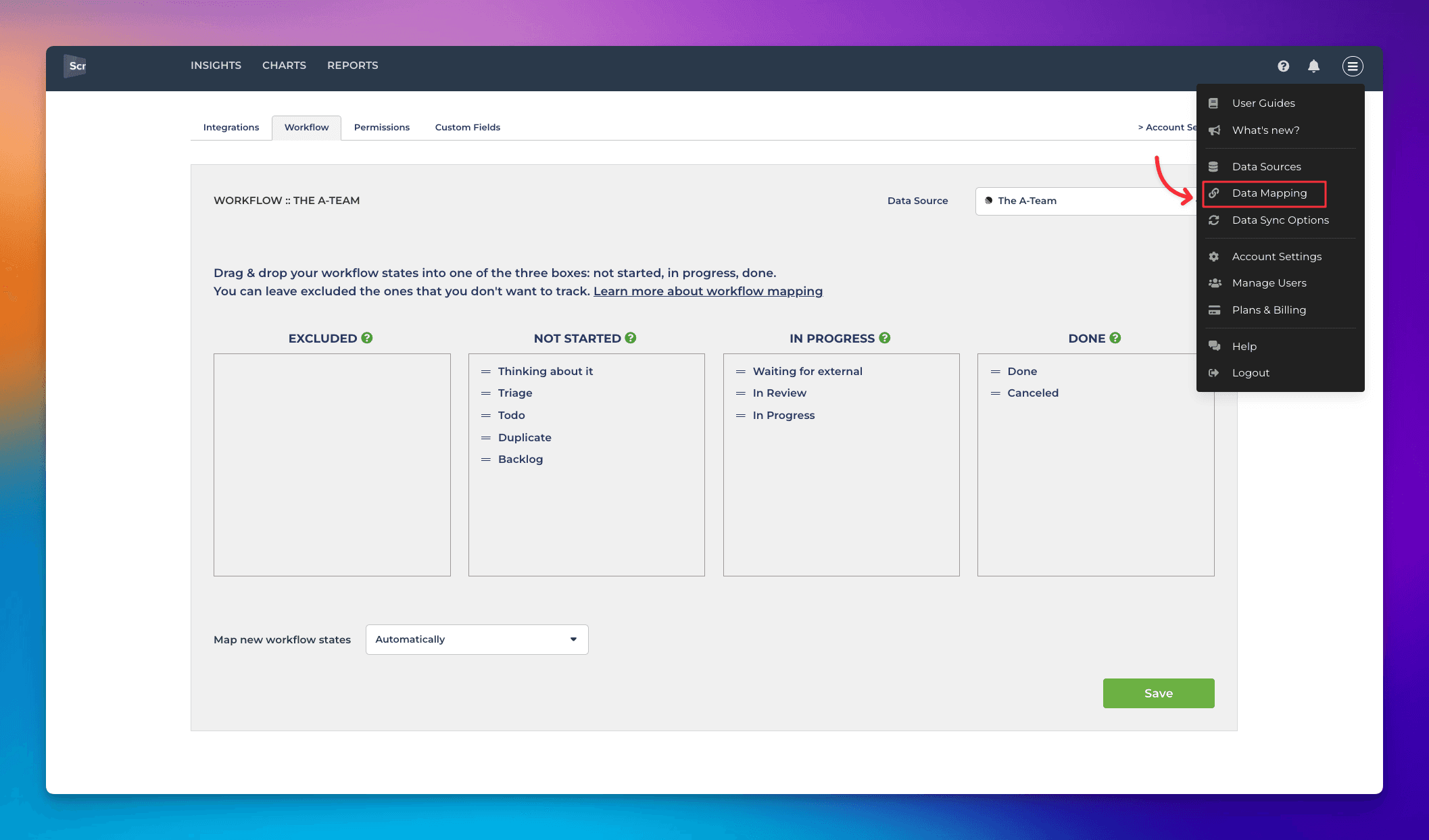 Data Mapping from main menu