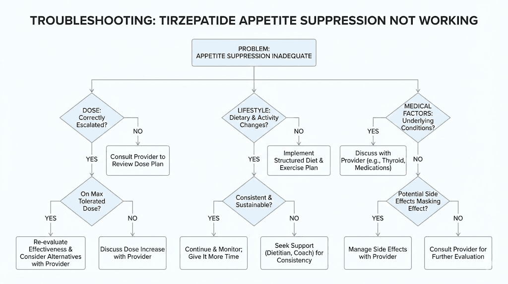 Tirzepatide appetite suppression troubleshooting flowchart