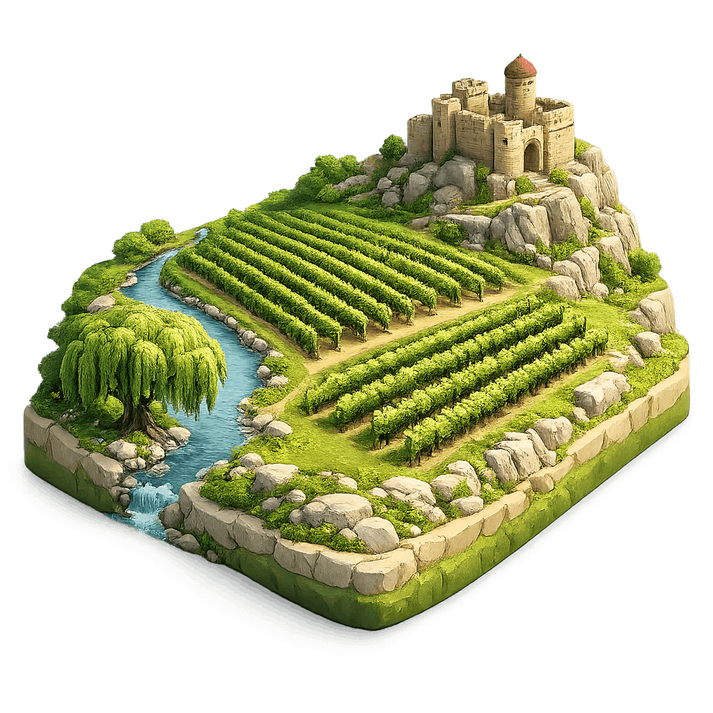 Artistic illustration of the Côtes de Sambre et Meuse wine region.