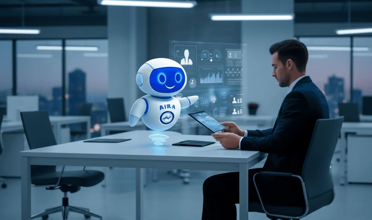 EDLIGO KI-Recruiting-Software Kampagne mit 3D-Roboter für automatisierte Bewerberverwaltung