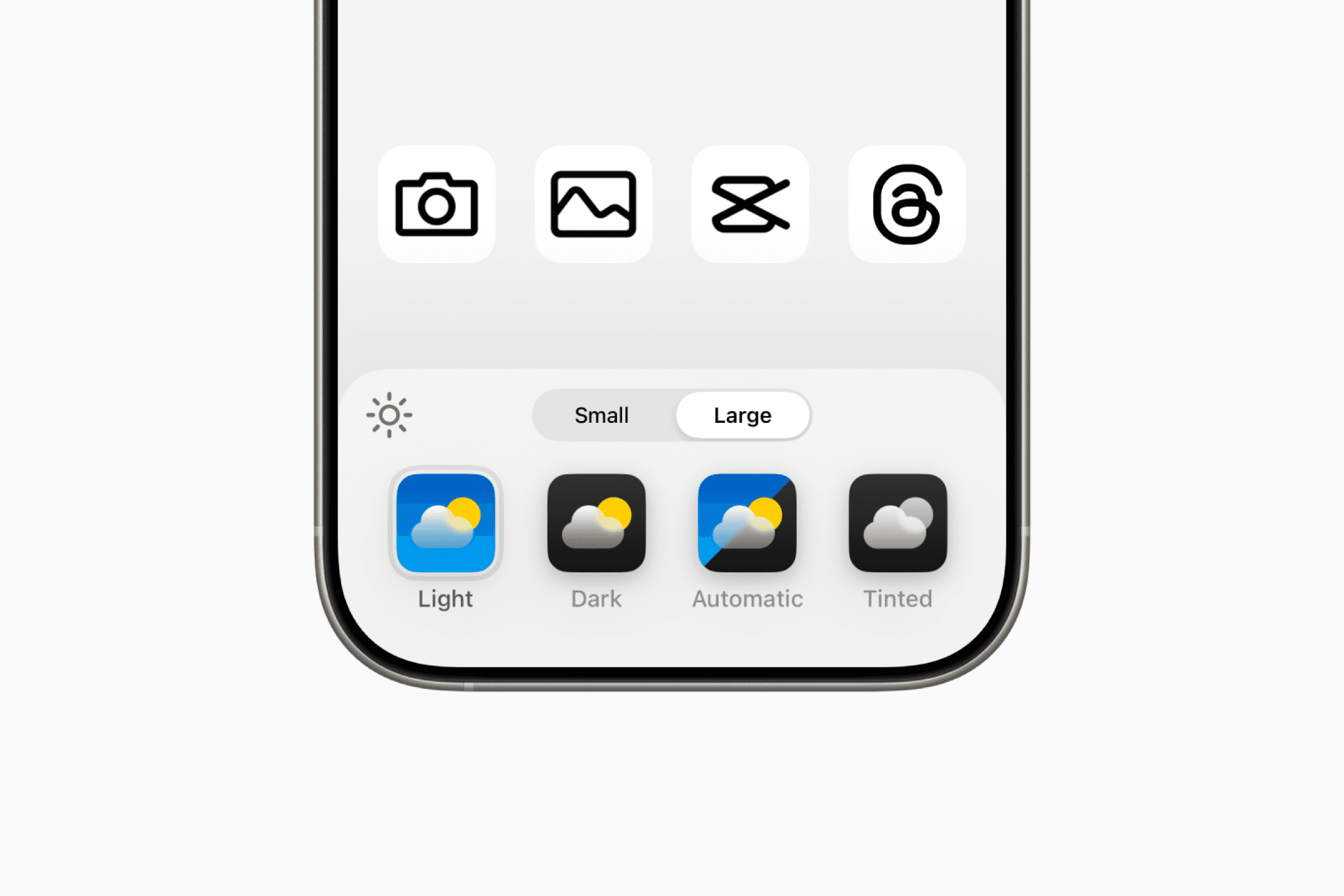 Large option for customizing the iPhone home screen