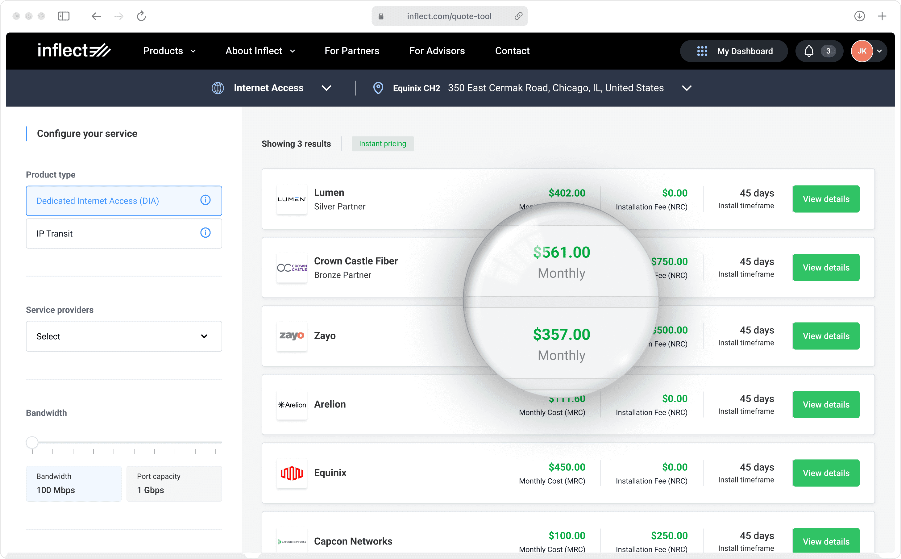Inflect platform instant pricing