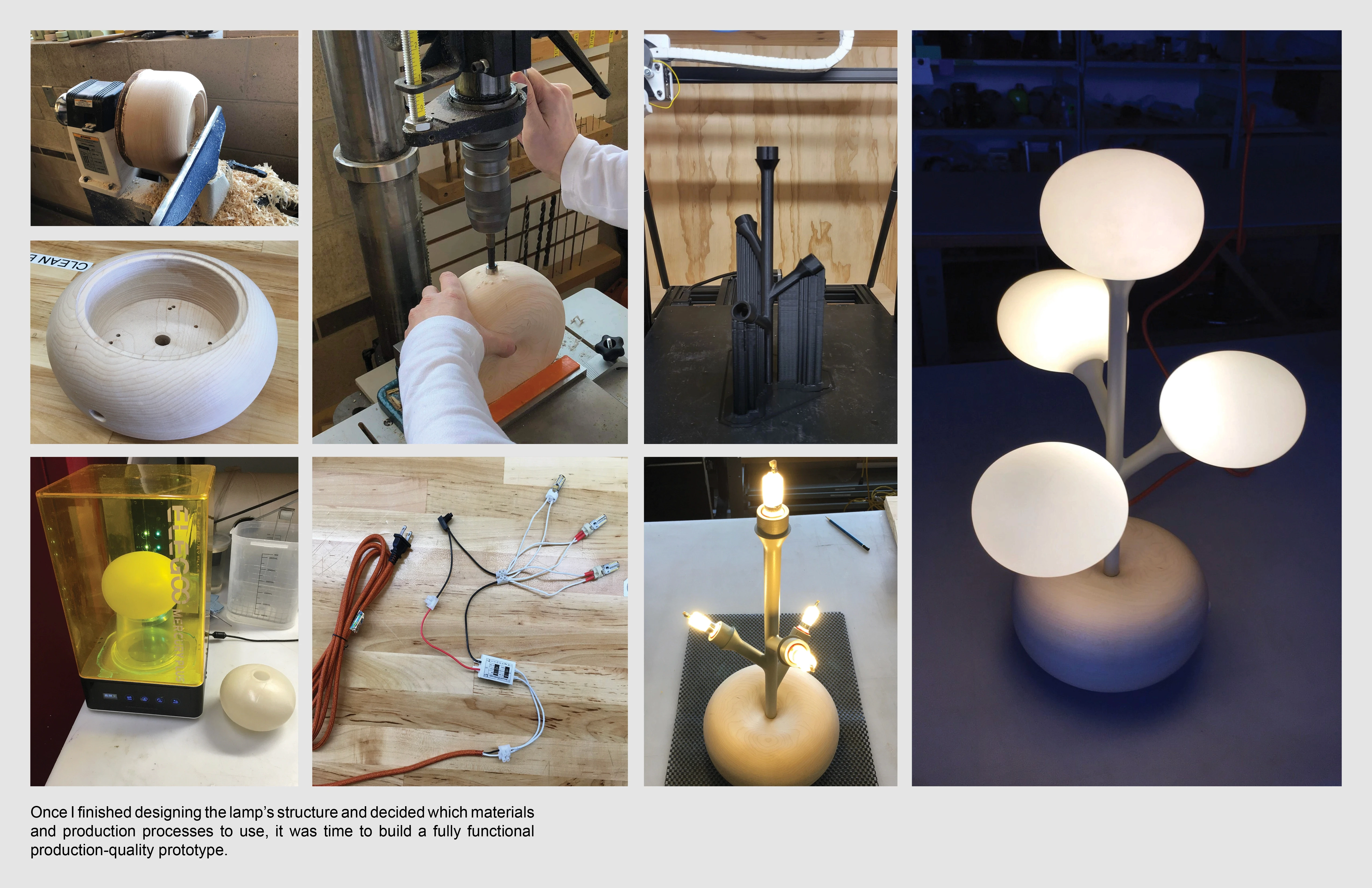 Images of lamp building process.