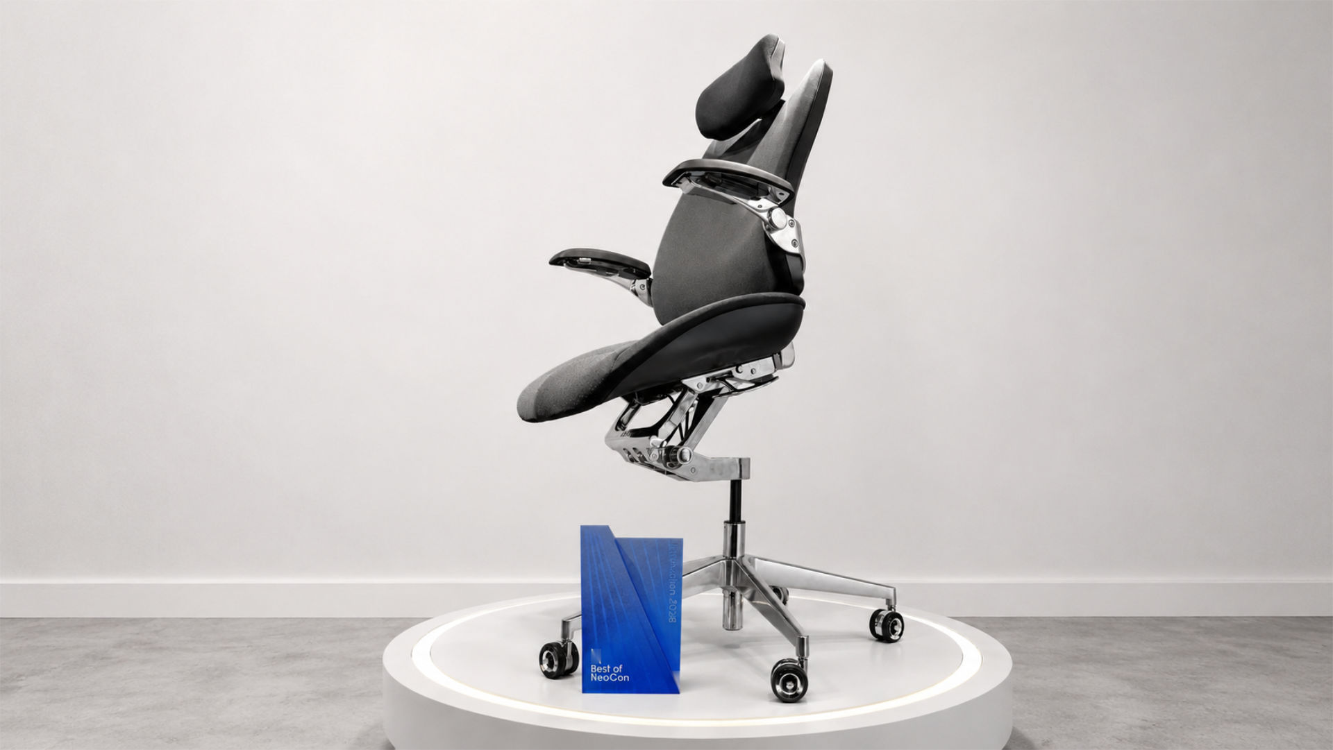 Levitask Vision X Chair on display with Best of NeoCon Innovation award