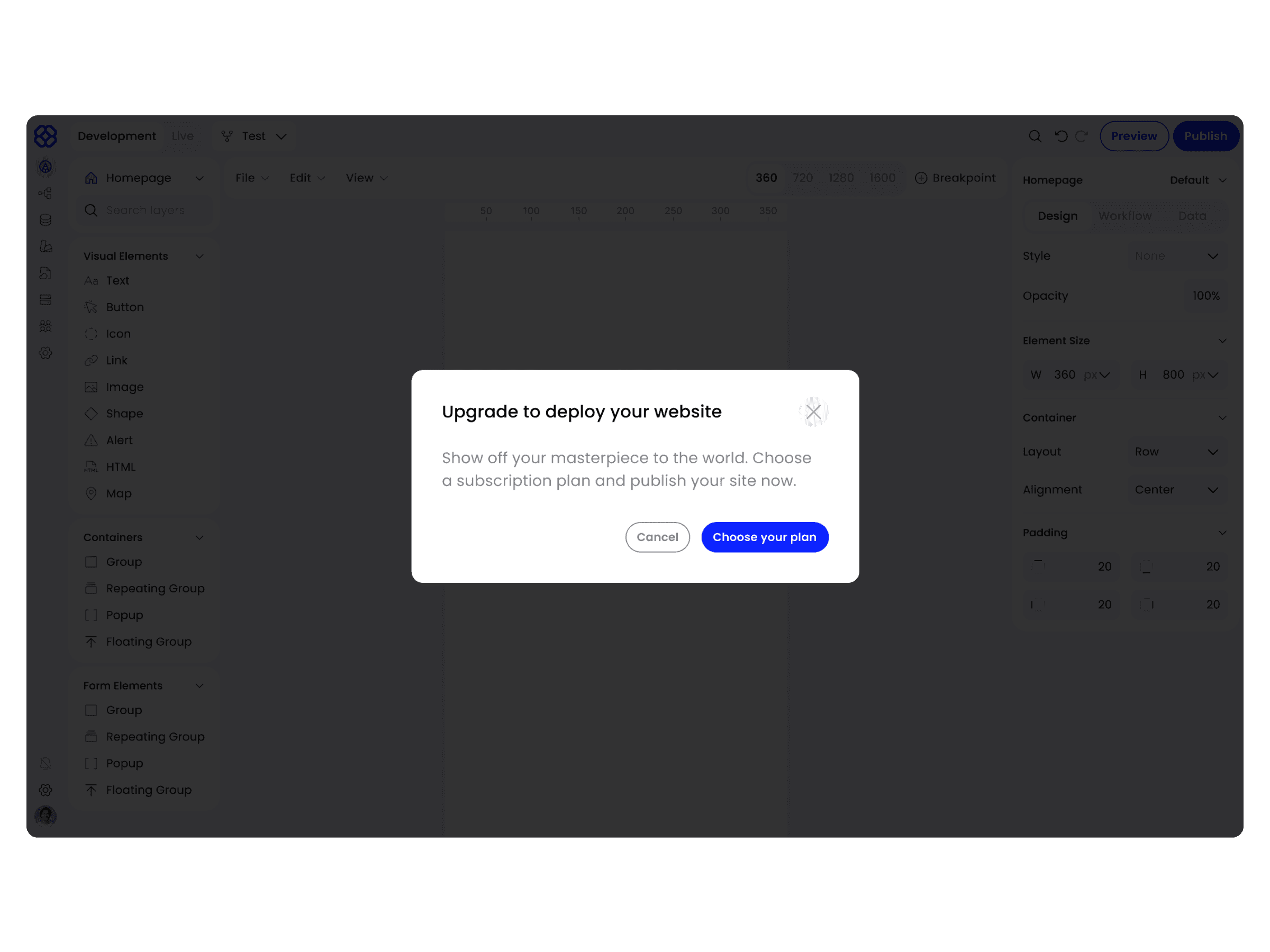 Upgrade modal for a freemium product offering