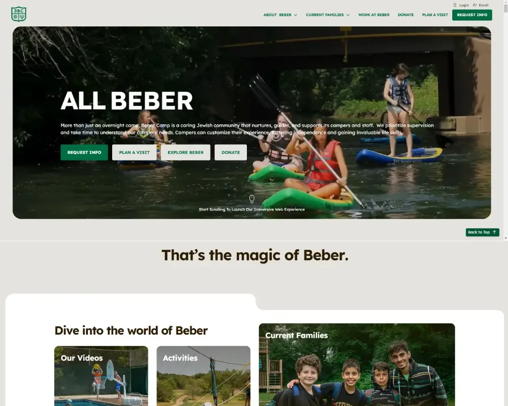 Beber Camp website design preview – community-focused summer camp web design by RJP.design Web Design Agency NYC, showcasing youth programs and Jewish values.