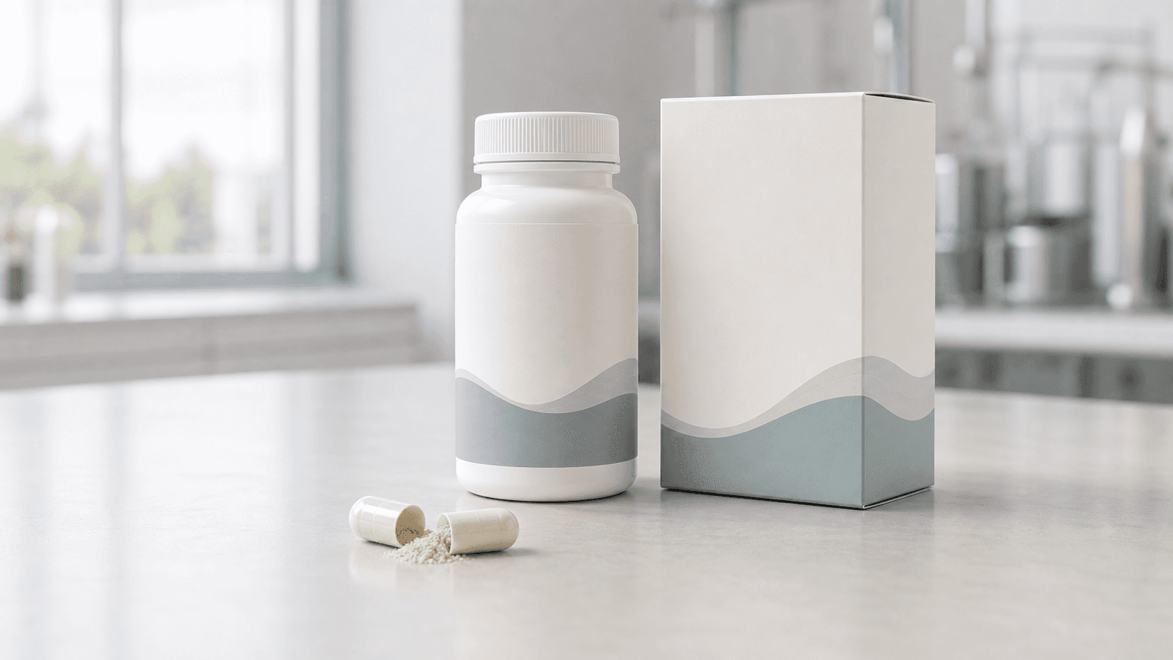 Hard capsules in a supplement bottle