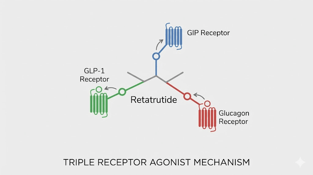 Retatrutide triple agonist mechanism binding GLP-1 GIP and glucagon receptors