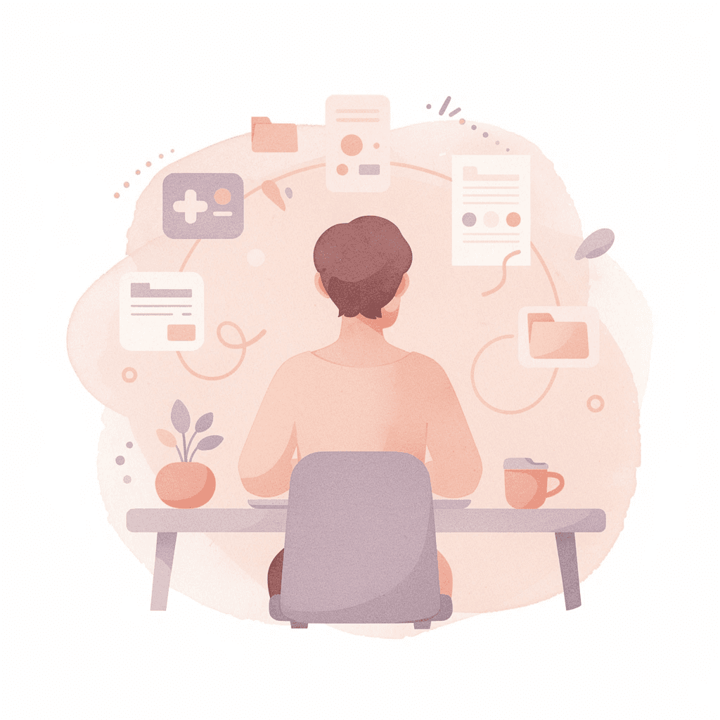 Person studying Arabic at desk with digital learning elements