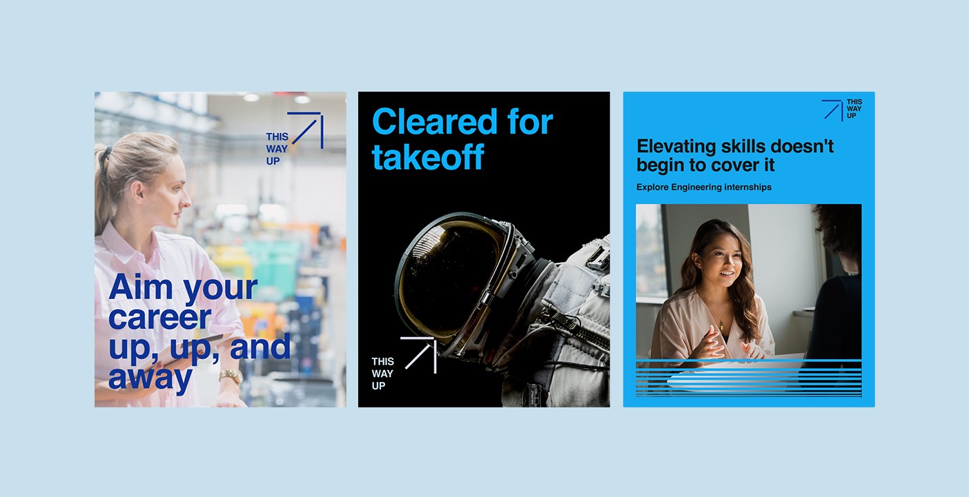 Design example of UTC Aerospace's recruitment advertising at an airport