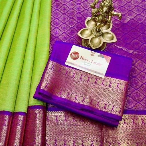 Radiant Green and Purple Kanchivaram Silk Saree